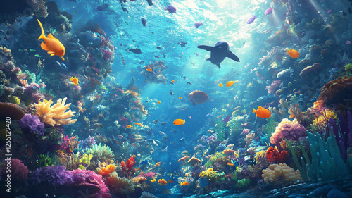 coral reef with fish and coral