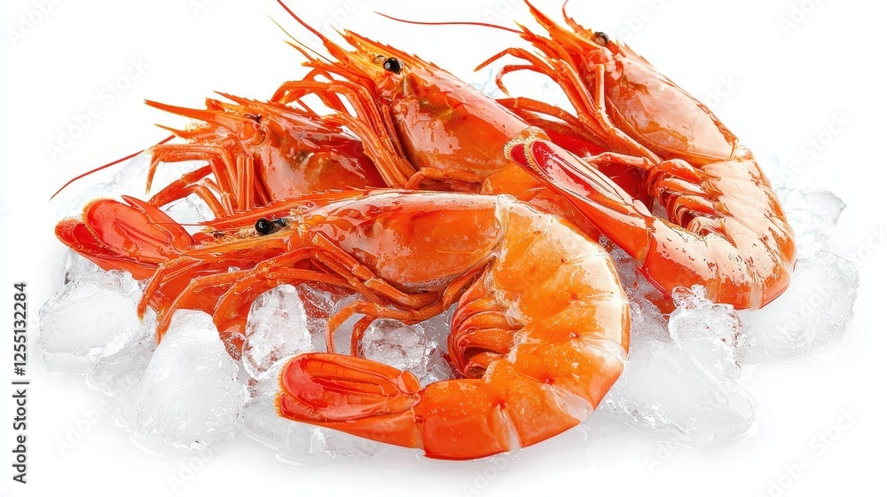 Fresh, vibrant shrimp resting on a bed of ice, showcasing their rich orange color and glistening texture, perfect for seafood dishes or festive platters. Fresh, vibrant shrimp resting on a bed of ice, showcasing their rich orange color and glistening texture, perfect for seafood dishes or festive platters.