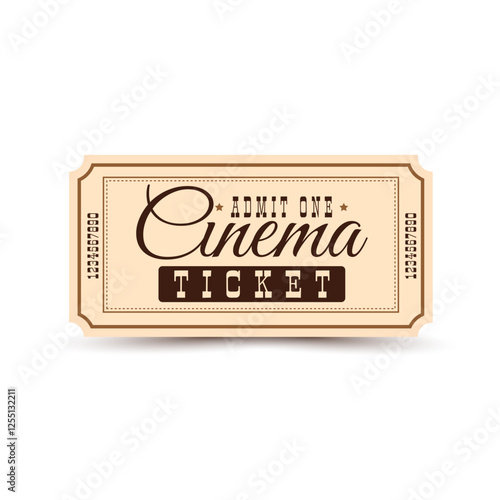 Retro cinema ticket in country style on a cream background. Vector illustration
