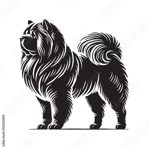 Dynamic Chow Chow silhouette with well-defined contours - Chow Chow illustration - minimal Chow Chow vector - dog silhouette
