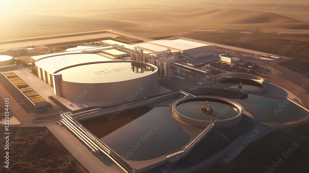 Fototapeta premium Modern lithium extraction site with evaporation ponds depicting the process of obtaining lithium for batteries