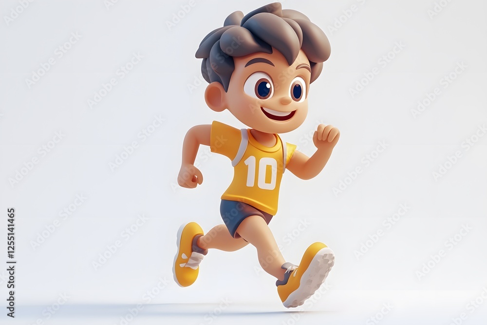 Cheerful 3D Cartoon Athlete Running with Determination in Sports Outfit on White Background Cheerful 3D Cartoon Athlete Running with Determination in Sports Outfit on White Background