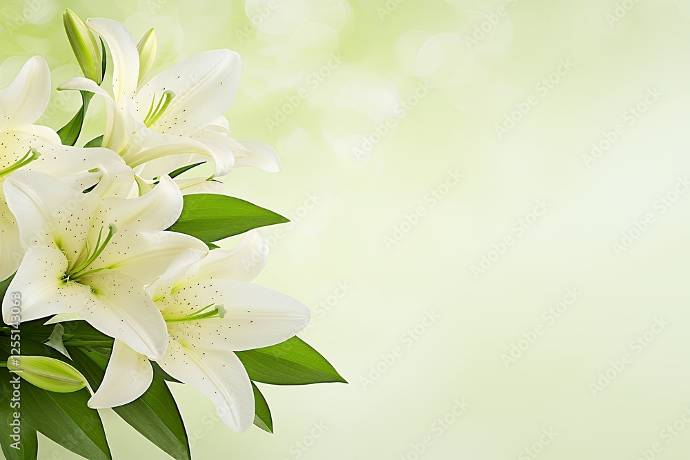 Fototapeta premium Elegant White Lilies with Soft Green Background for Floral Design