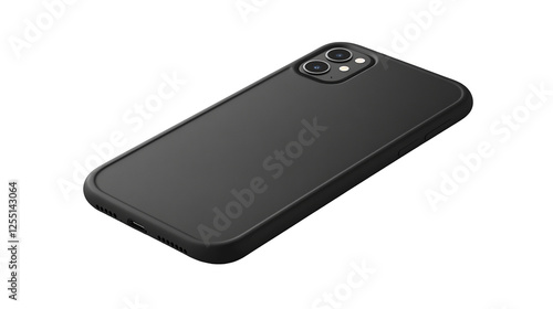 the back side of the Modern Minimalist Black Smartphone in a Sleek Protective Case - Isolated Angled Rear View 