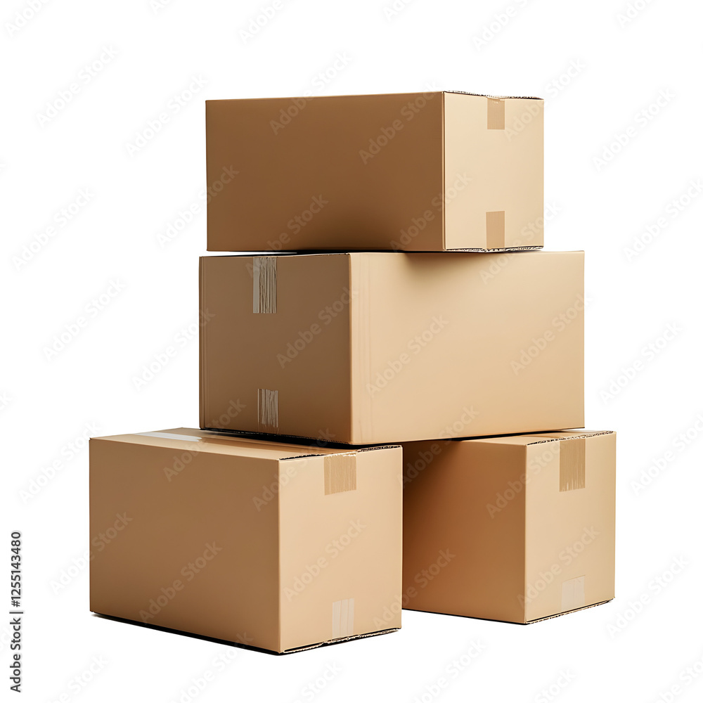 Stacked Cardboard Boxes on White Background, Isolated Packaging, Delivery Concept Stacked Cardboard Boxes on White Background, Isolated Packaging, Delivery Concept