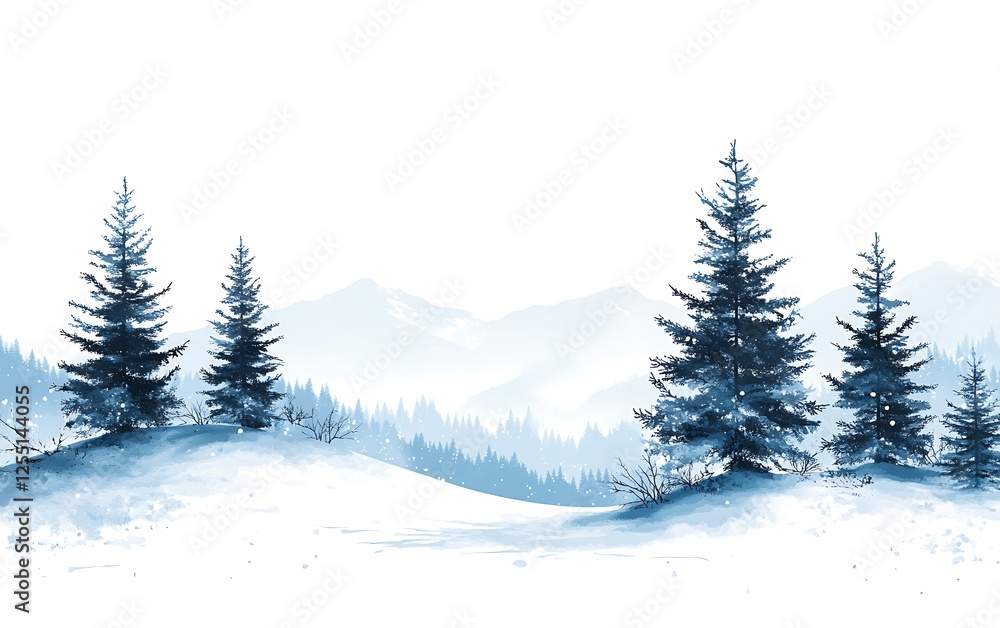 Winter landscape with snowy trees and mountains Winter landscape with snowy trees and mountains