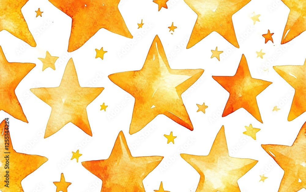 Golden stars watercolor pattern, festive background, design element Golden stars watercolor pattern, festive background, design element