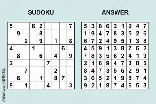 vector sudoku with answer 485, puzzle game with numbers