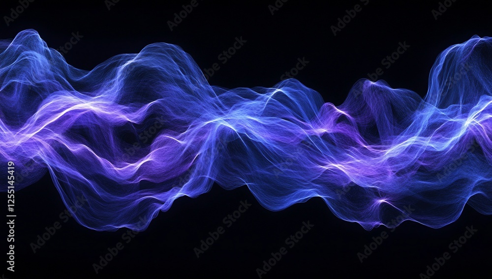 Obraz premium Abstract blue and purple wave energy flow on black background.
