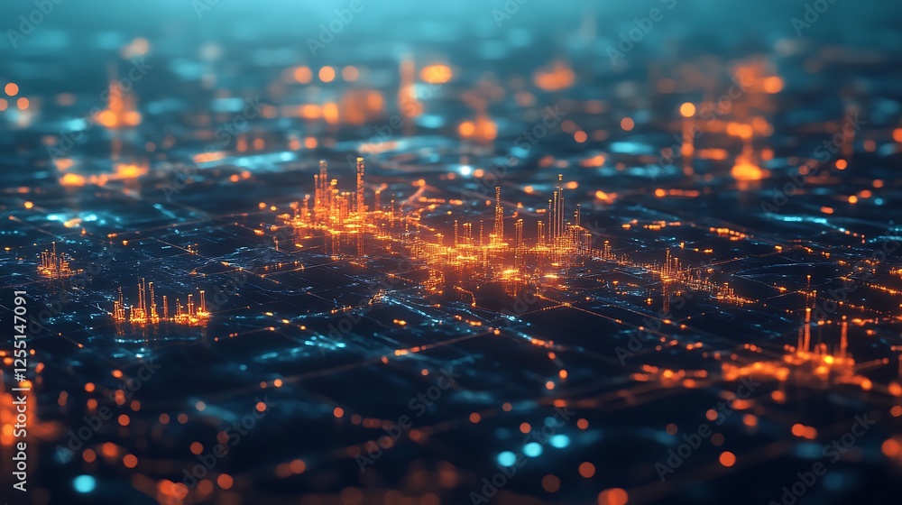Futuristic Cityscape: A Digital Metropolis at Night Futuristic Cityscape: A Digital Metropolis at Night