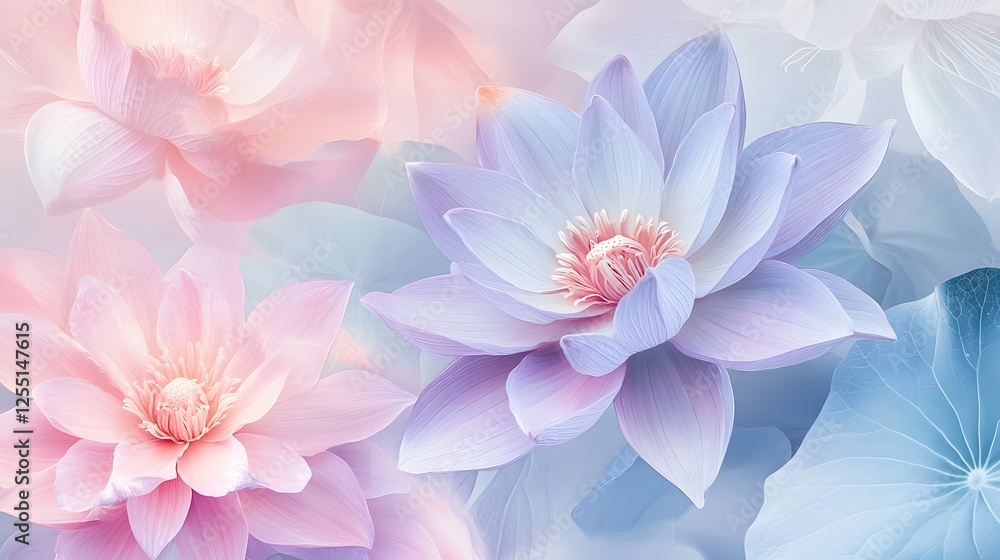 Obraz premium Colorful floral background, soft pastel hues of pink and blue flowers blending together, ideal for nature-themed designs.