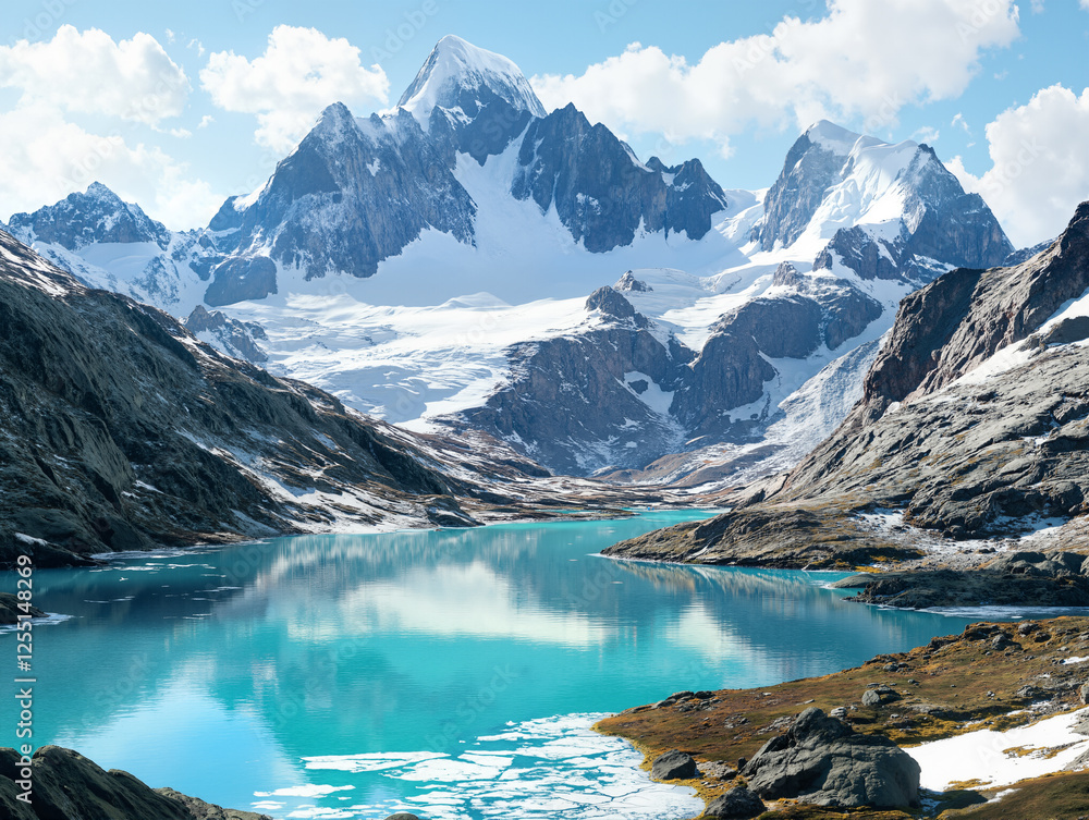 Fototapeta premium a beautiful mountain lake surrounded by snow capped mountains