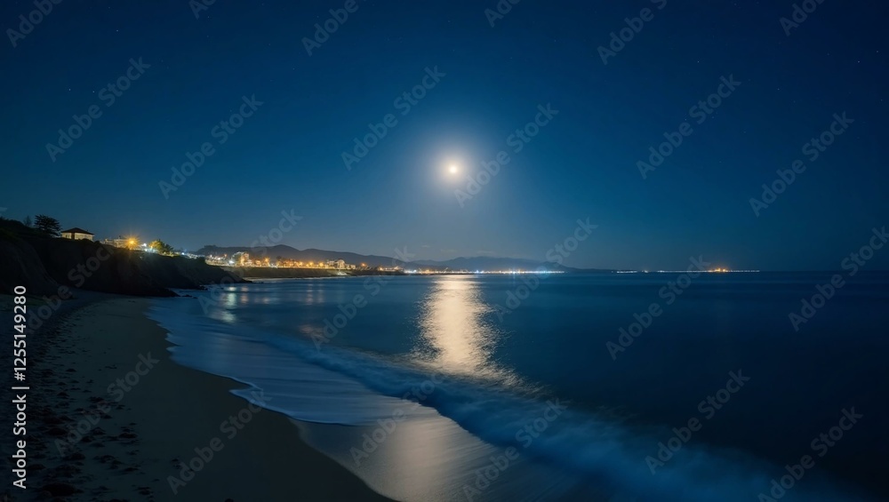 night view of the sea and clouds, water waves at night, glittering water in the sea, landscape-view, romantic ocean created with generative-ai. night view of the sea and clouds, water waves at night, glittering water in the sea, landscape-view, romantic ocean created with generative-ai.