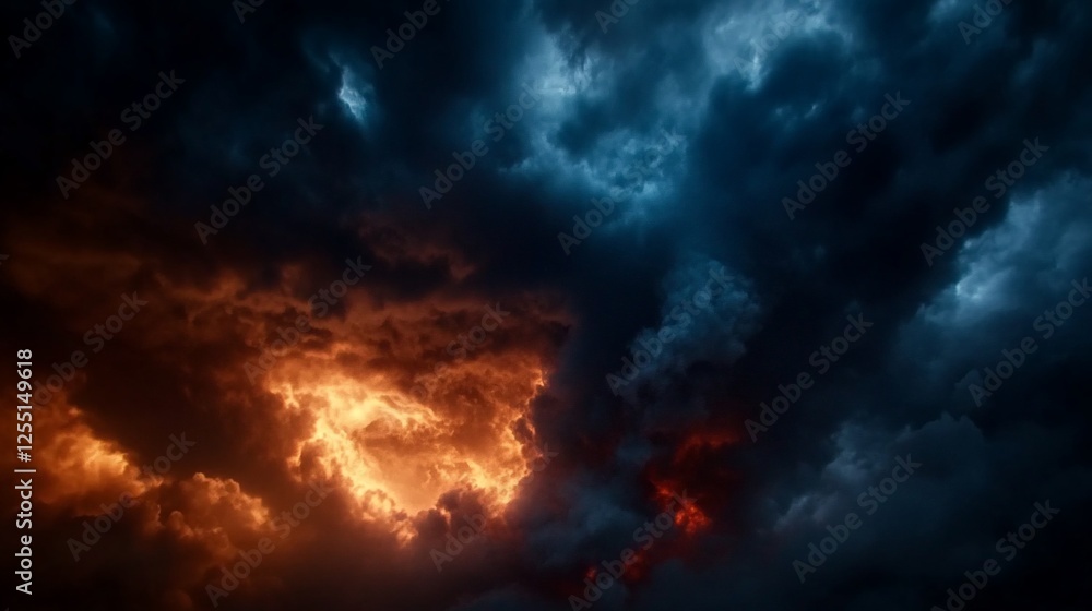 Fototapeta premium Fiery and Dark Cloudscape: A Dramatic Celestial Encounter