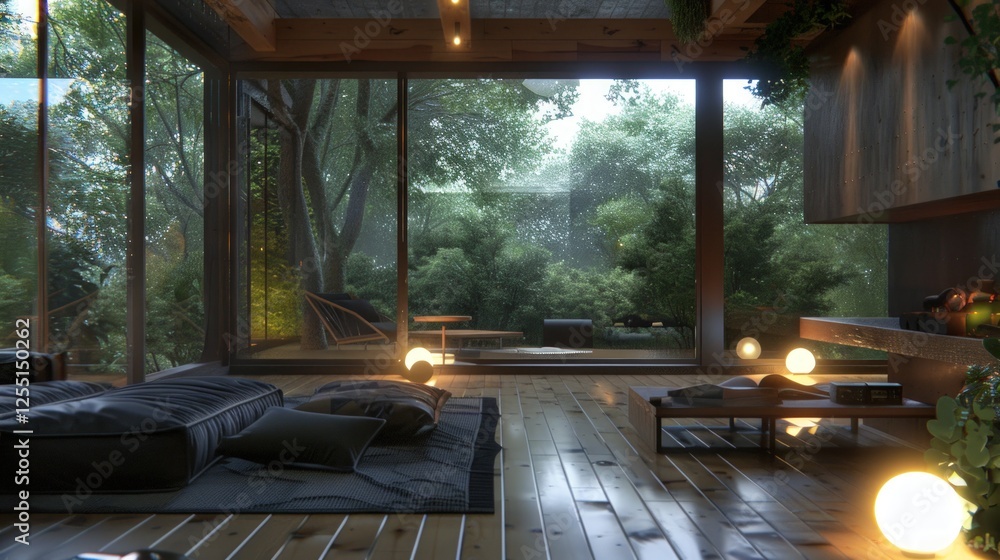 Serene Rain Forest View from Minimalist Wooden House Serene Rain Forest View from Minimalist Wooden House