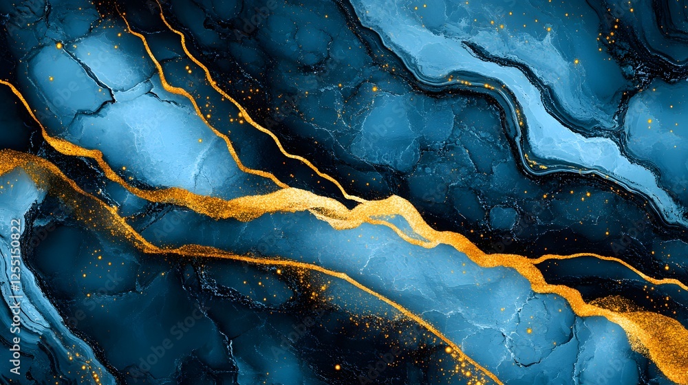 Obraz premium Abstract Blue and Gold Fluid Art Background with Swirling Patterns
