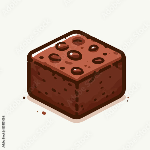 Chocolate Brownie Illustration: A close-up of a chocolate brownie, rendered in a minimalist, isometric style, with a  deliciously fudgy texture. A perfect illustration for recipes, food blogs.