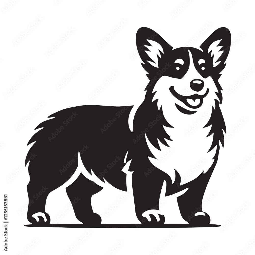 Well-balanced Corgi silhouette with a strong and sturdy pose - Corgi illustration - minimal Corgi vector - dog silhouette
Well-balanced Corgi silhouette with a strong and sturdy pose - Corgi illustration - minimal Corgi vector - dog silhouette