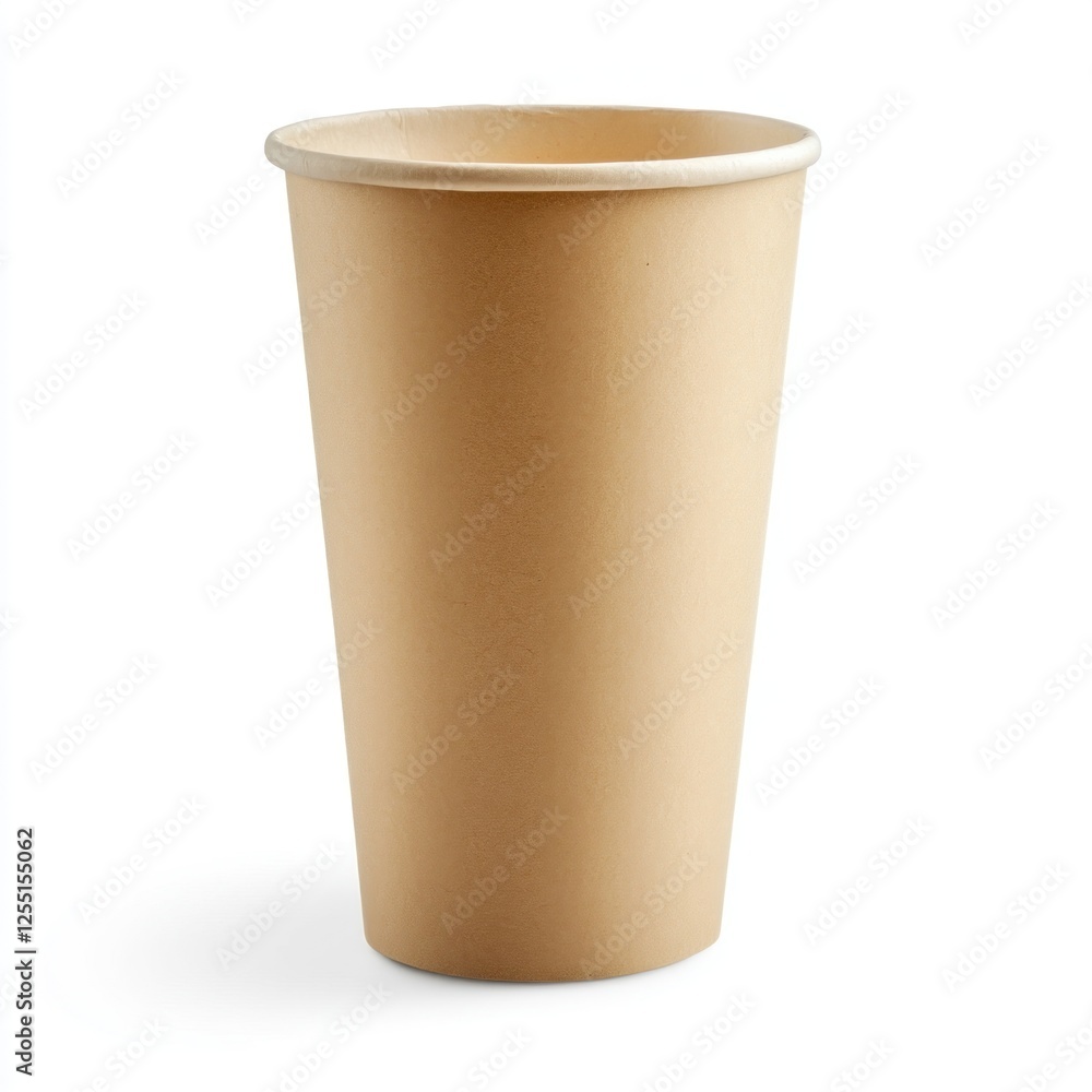 Beige paper cup on white background; drink packaging mockup Beige paper cup on white background; drink packaging mockup