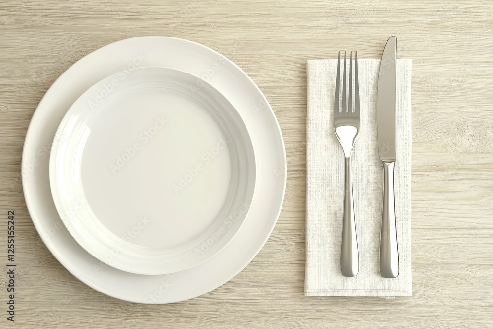 Minimalist Table Setting with Nested Plates and Silverware Minimalist Table Setting with Nested Plates and Silverware