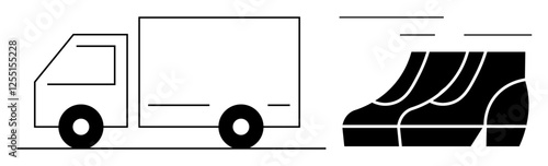 Delivery truck with wheels on left and fast-moving feet on right emphasizing speed and efficiency. Ideal for shipping, delivery services, logistics, e-commerce, customer service, punctuality