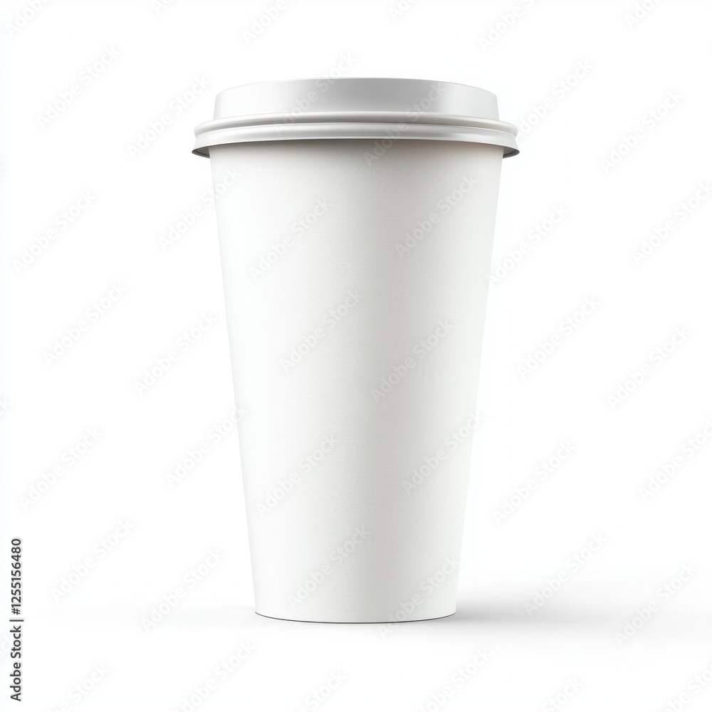 White disposable coffee cup, lid, studio shot, white background, mockup White disposable coffee cup, lid, studio shot, white background, mockup
