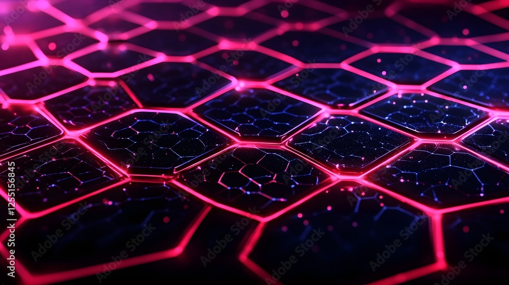 Obraz premium Abstract Hexagonal Pattern with Neon Glow in Dark Background