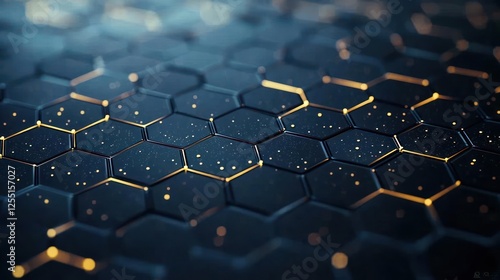 Dark Blue And Gold Hexagon Pattern Background