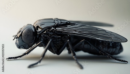 Glossy black horsefly is featured in a macro image
