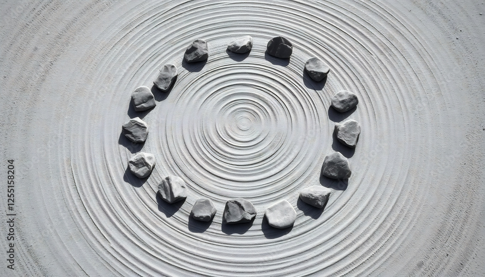 Obraz premium Japanese Zen Rock Garden with Raked Sand and Stones