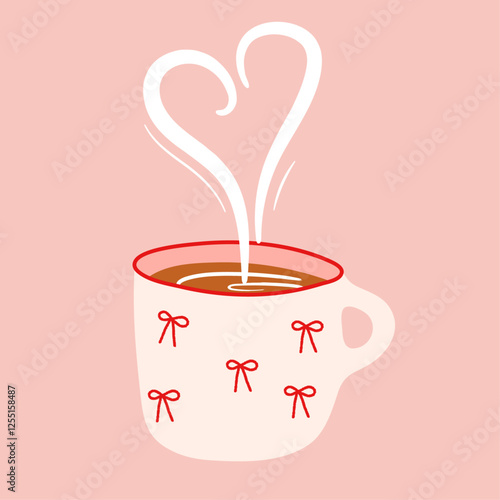 Mug with Heart-shaped steam rising from a cup. Vector Illustrations.