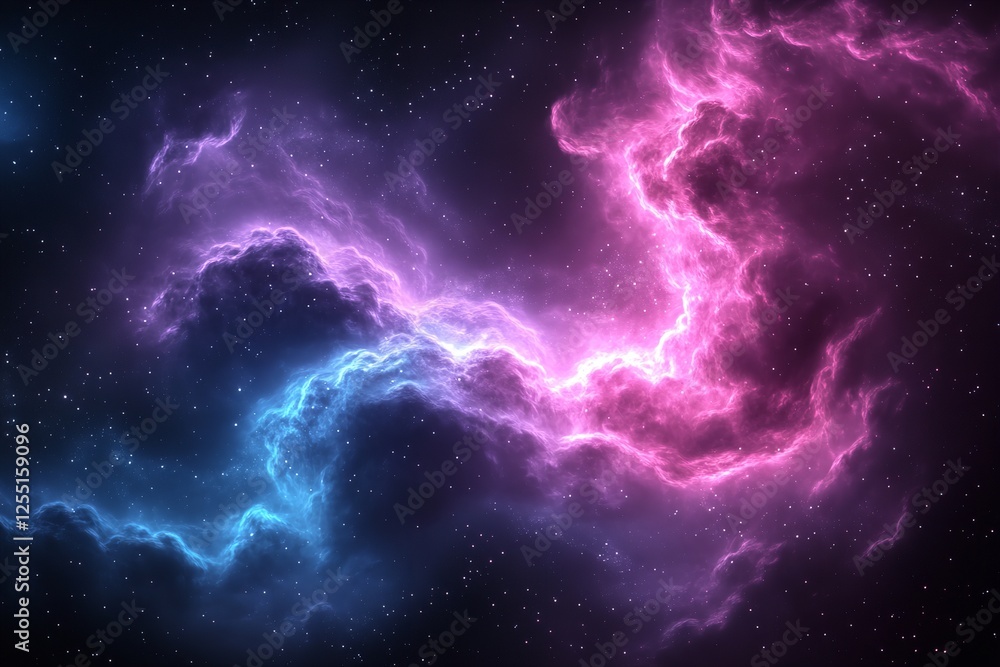 Fototapeta premium Stunning cosmic nebula with vibrant pink and blue colors in deep space