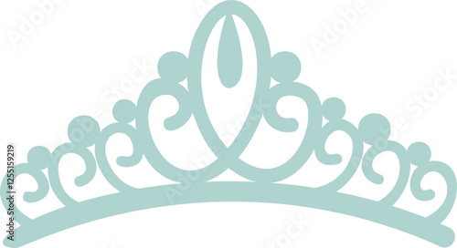 Light blue tiara with swirls and dots is isolated on a white background, symbolizing royalty, luxury, and princess themes, perfect for elegant and feminine designs