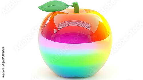 Glossy rainbow apple on white background photo