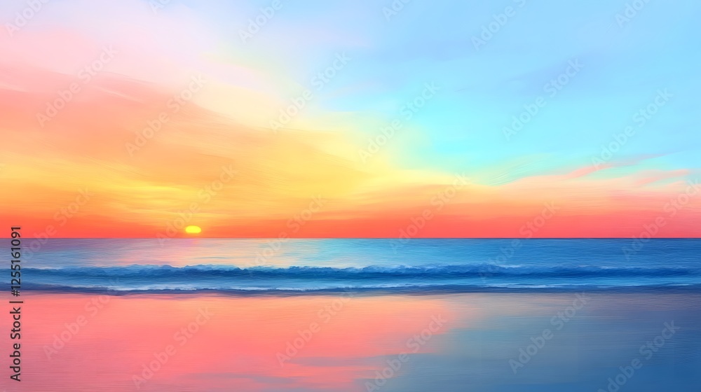 Serene Sunset Over Tranquil Ocean Waves and Colorful Skies Serene Sunset Over Tranquil Ocean Waves and Colorful Skies