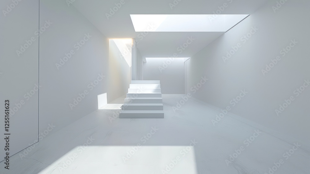 Minimalist White Interior Architecture: A Staircase bathed in Sunlight Minimalist White Interior Architecture: A Staircase bathed in Sunlight