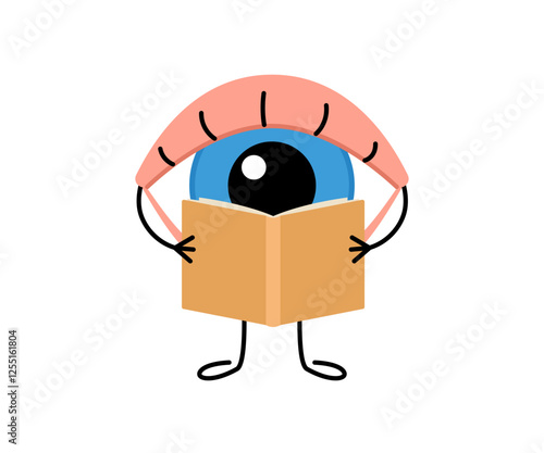 Exercise, workout with dumbbell for eyes, cute character. Training eye muscles. Train your eyesight. Vector cartoon illustration