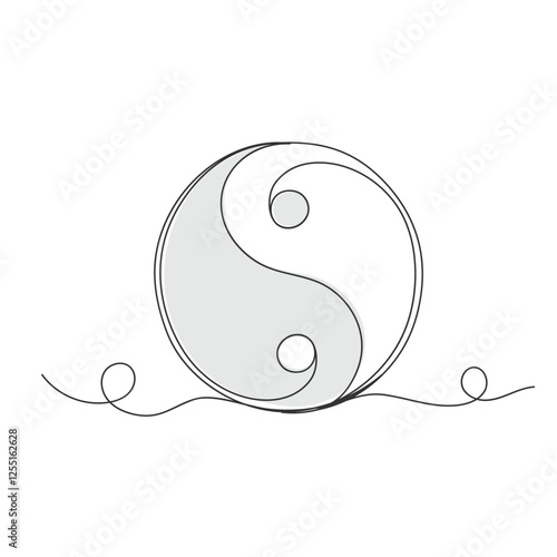 Continuous one line art yin yang chinese symbol isolated.