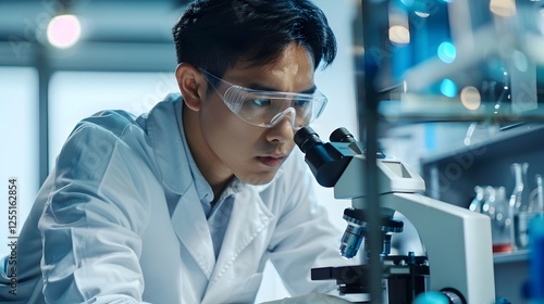 Obraz na płótnie Thoughtful Asian American Male Scientist in High-Tech Lab w salonie