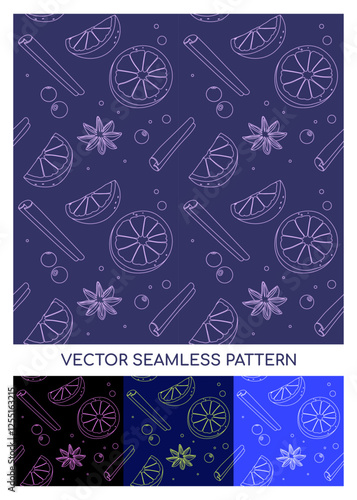 Vector seamless linear pattern with oranges and cardamom