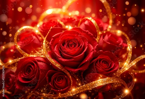 Timeless Romance: Red Roses with Glittering Gold