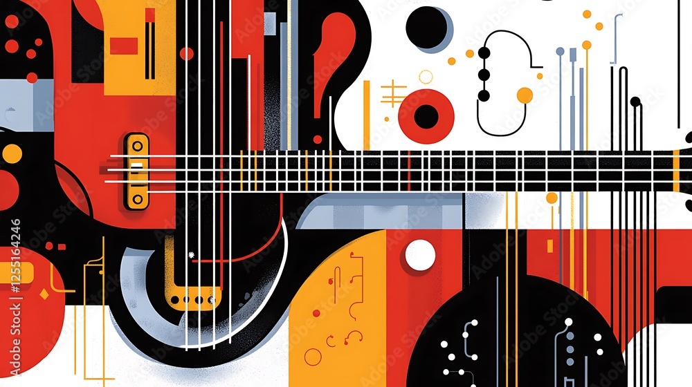 Obraz premium Abstract guitar design, artistic composition, vibrant colors, technology-inspired background