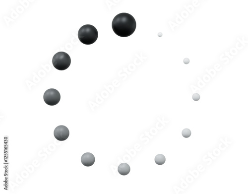 3d loading sign or waiting symbol in the form of a circle with balls. Black and white colors. Stock vector illustration on isolated background.