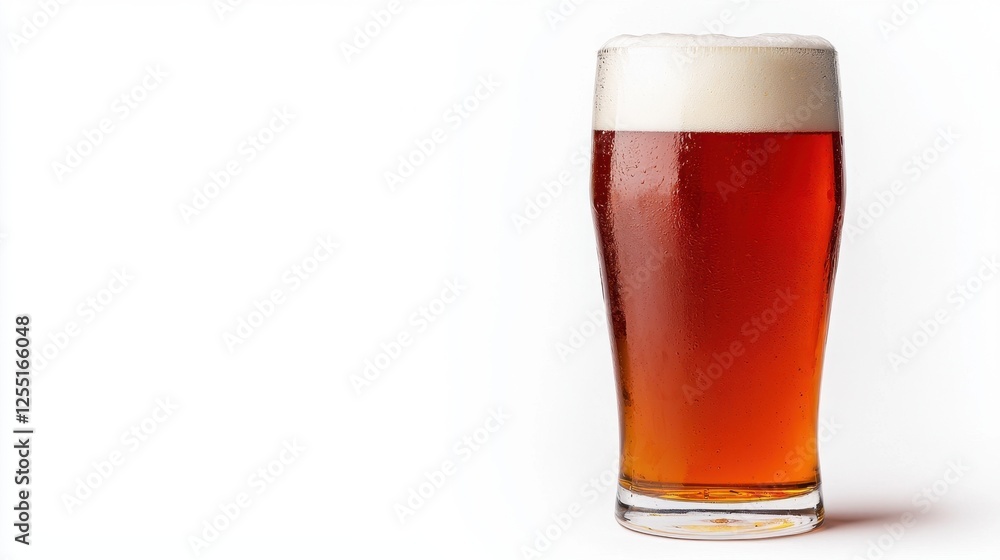 A tall glass filled with amber beer topped with a frothy white head, set against a plain background. A tall glass filled with amber beer topped with a frothy white head, set against a plain background.