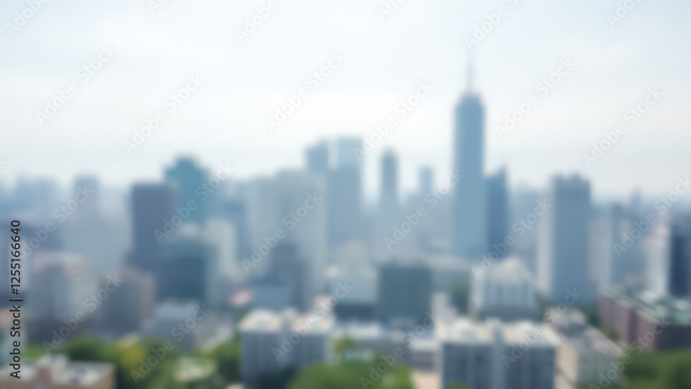 Fototapeta premium blurred cityscape with skyscrapers and trees in the foreground