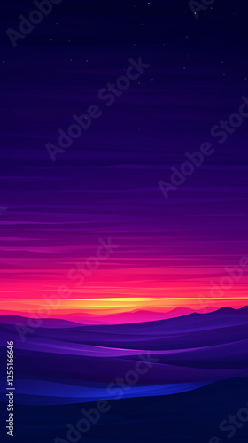 Abstract Horizontal Gradient Sunset Over Mountains with Purple and Pink Skies
