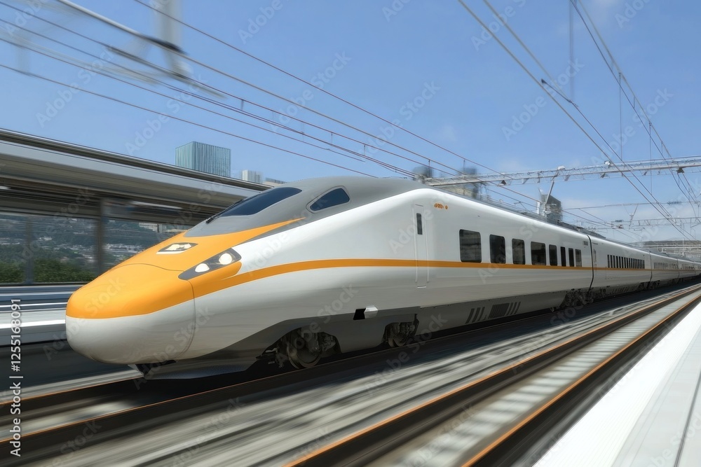Fototapeta premium High-Speed Train on Modern Railway Tracks