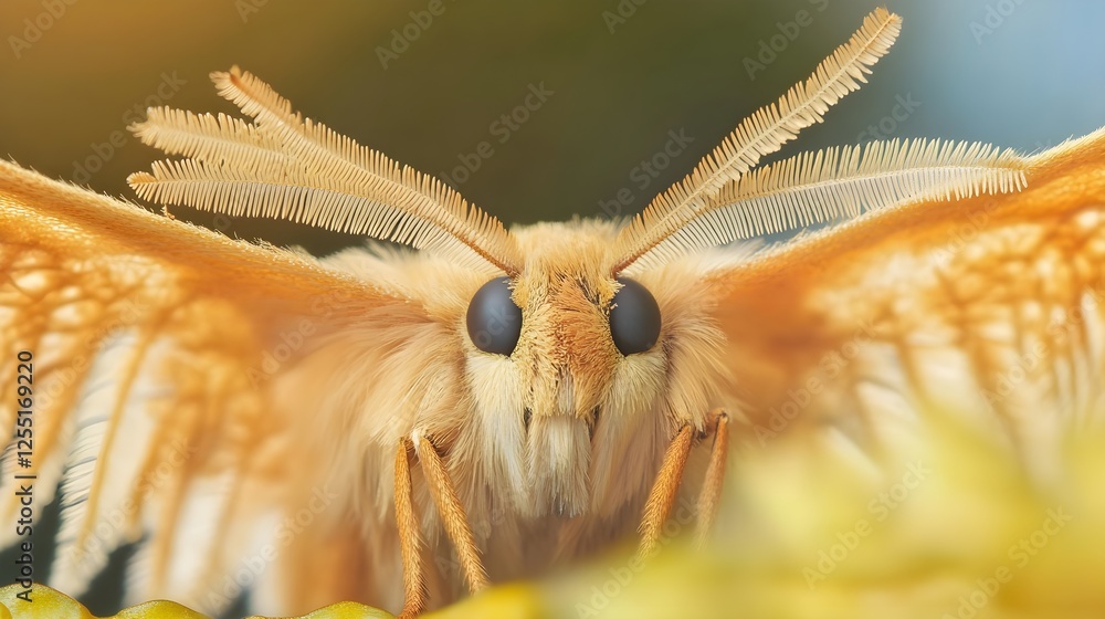 A close-up of a moth’s feathery antennae, resembling delicate fern leaves. A close-up of a moth’s feathery antennae, resembling delicate fern leaves.