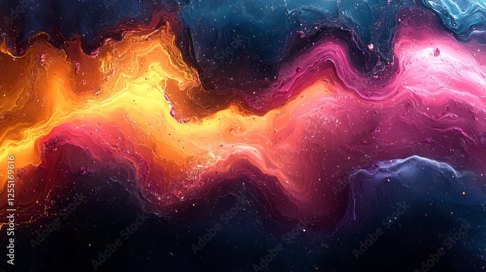 Fototapeta premium Vibrant cosmic swirl of orange and pink hues against a dark backdrop, evoking a sense of wonder and creativity for artistic and commercial use.