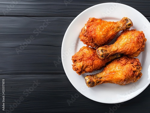 Plate of fried chicken wings served on a black wooden table with buttermilk dip and garnishes photo